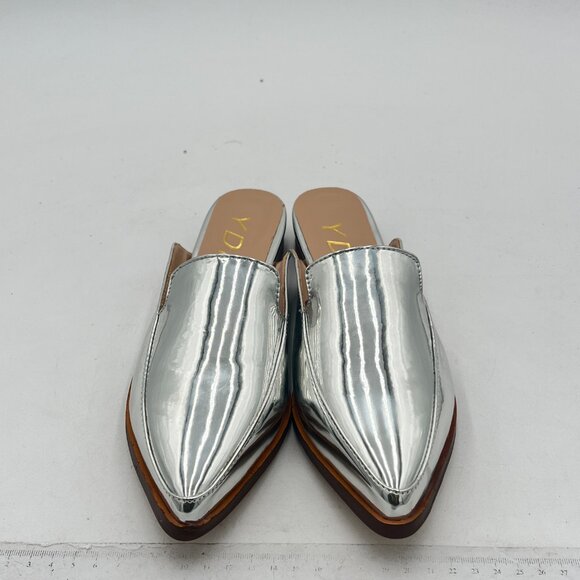 YDN Silver Low Heels Mules Slip On Loafers Pointy Toe Clogs Slide Slipper - Picture 3 of 8